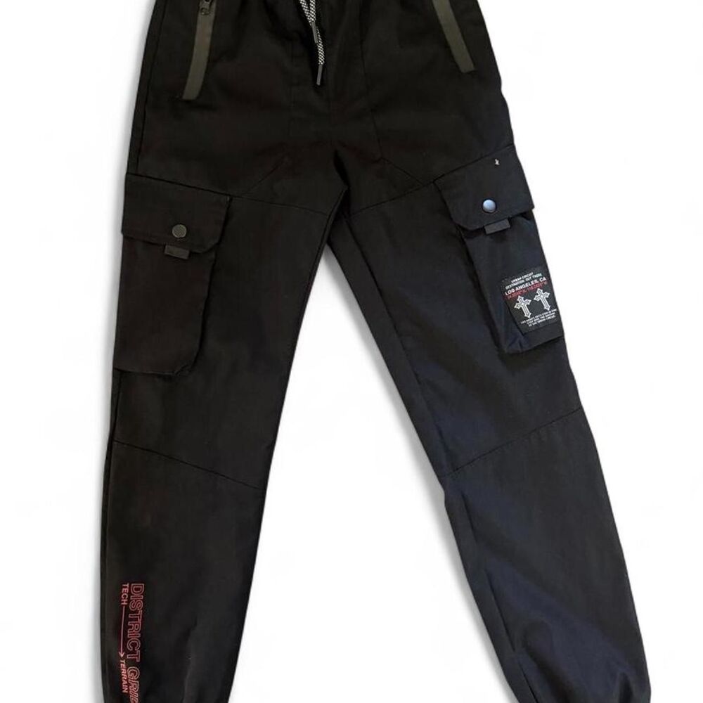 Fashion Nova Boys Black Cargo Pants with Design Size 8/10